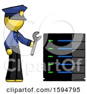 Poster, Art Print Of Yellow Police Man Server Administrator Doing Repairs