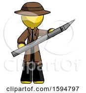 Poster, Art Print Of Yellow Detective Man Holding Large Scalpel