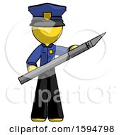 Poster, Art Print Of Yellow Police Man Holding Large Scalpel
