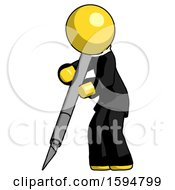Yellow Clergy Man Cutting With Large Scalpel