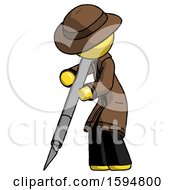 Yellow Detective Man Cutting With Large Scalpel
