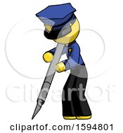 Yellow Police Man Cutting With Large Scalpel