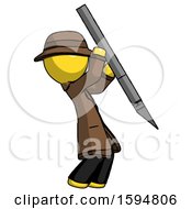 Poster, Art Print Of Yellow Detective Man Stabbing Or Cutting With Scalpel