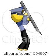 Yellow Police Man Stabbing Or Cutting With Scalpel