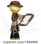 Poster, Art Print Of Yellow Detective Man Using Clipboard And Pencil