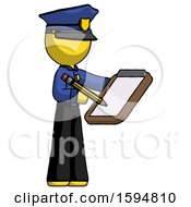 Poster, Art Print Of Yellow Police Man Using Clipboard And Pencil