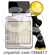Yellow Clergy Man Leaning Against Large Medicine Bottle