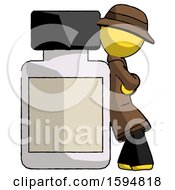 Poster, Art Print Of Yellow Detective Man Leaning Against Large Medicine Bottle