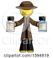 Yellow Detective Man Holding Two Medicine Bottles