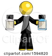 Poster, Art Print Of Yellow Clergy Man Holding Two Medicine Bottles