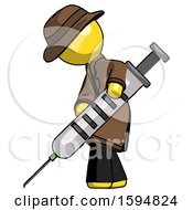 Poster, Art Print Of Yellow Detective Man Using Syringe Giving Injection