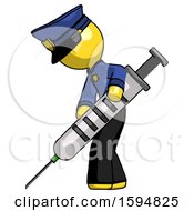 Poster, Art Print Of Yellow Police Man Using Syringe Giving Injection