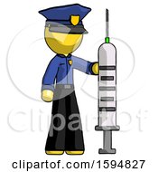 Yellow Police Man Holding Large Syringe