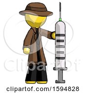 Poster, Art Print Of Yellow Detective Man Holding Large Syringe