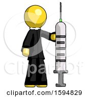 Yellow Clergy Man Holding Large Syringe