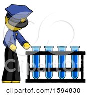 Poster, Art Print Of Yellow Police Man Using Test Tubes Or Vials On Rack
