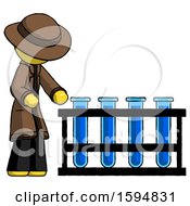 Poster, Art Print Of Yellow Detective Man Using Test Tubes Or Vials On Rack