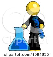 Poster, Art Print Of Yellow Clergy Man Holding Test Tube Beside Beaker Or Flask