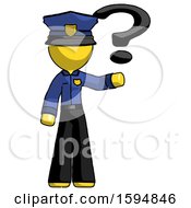 Poster, Art Print Of Yellow Police Man Holding Question Mark To Right