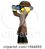 Poster, Art Print Of Yellow Detective Man Looking Through Binoculars To The Left