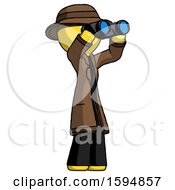 Poster, Art Print Of Yellow Detective Man Looking Through Binoculars To The Right
