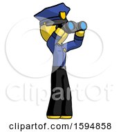 Poster, Art Print Of Yellow Police Man Looking Through Binoculars To The Right