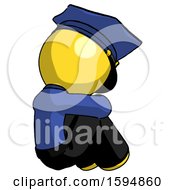 Poster, Art Print Of Yellow Police Man Sitting With Head Down Back View Facing Right