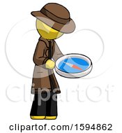 Poster, Art Print Of Yellow Detective Man Looking At Large Compass Facing Right
