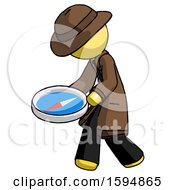 Yellow Detective Man Walking With Large Compass