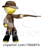 Poster, Art Print Of Yellow Detective Man Pointing With Hiking Stick