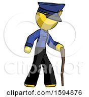 Yellow Police Man Walking With Hiking Stick