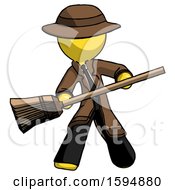 Poster, Art Print Of Yellow Detective Man Broom Fighter Defense Pose