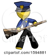 Yellow Police Man Broom Fighter Defense Pose