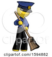 Poster, Art Print Of Yellow Police Man Sweeping Area With Broom