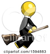 Poster, Art Print Of Yellow Clergy Man Flying On Broom