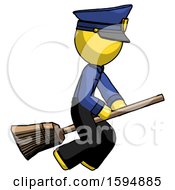 Yellow Police Man Flying On Broom