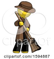 Poster, Art Print Of Yellow Detective Man Sweeping Area With Broom