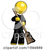 Poster, Art Print Of Yellow Clergy Man Sweeping Area With Broom