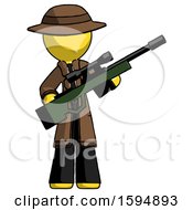 Poster, Art Print Of Yellow Detective Man Holding Sniper Rifle Gun