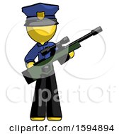 Poster, Art Print Of Yellow Police Man Holding Sniper Rifle Gun