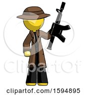 Poster, Art Print Of Yellow Detective Man Holding Automatic Gun