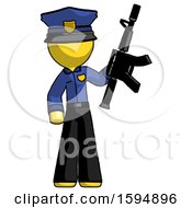 Poster, Art Print Of Yellow Police Man Holding Automatic Gun