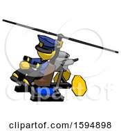 Poster, Art Print Of Yellow Police Man Flying In Gyrocopter Front Side Angle Top View