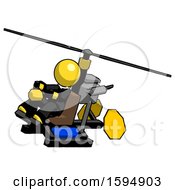 Poster, Art Print Of Yellow Clergy Man Flying In Gyrocopter Front Side Angle Top View