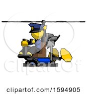 Poster, Art Print Of Yellow Police Man Flying In Gyrocopter Front Side Angle View