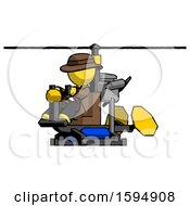 Poster, Art Print Of Yellow Detective Man Flying In Gyrocopter Front Side Angle View