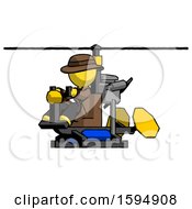 Yellow Detective Man Flying In Gyrocopter Front Side Angle View