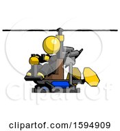 Poster, Art Print Of Yellow Clergy Man Flying In Gyrocopter Front Side Angle View