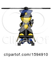 Yellow Police Man Flying In Gyrocopter Front View