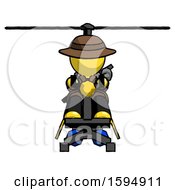 Poster, Art Print Of Yellow Detective Man Flying In Gyrocopter Front View